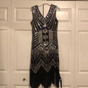 1920s Gatsby style black dress size L